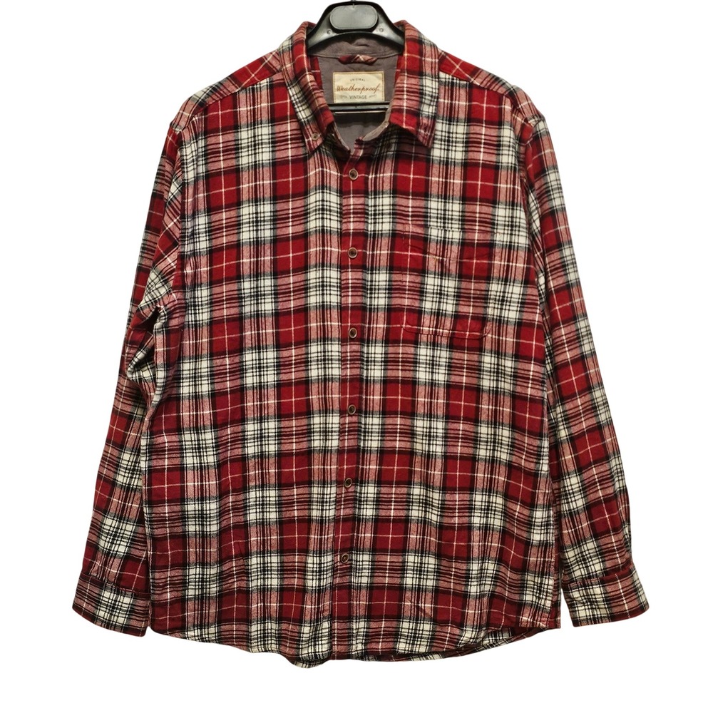 Weatherproof Vintage Mens Large Red Plaid Cotton Flannel Button Down Shirt